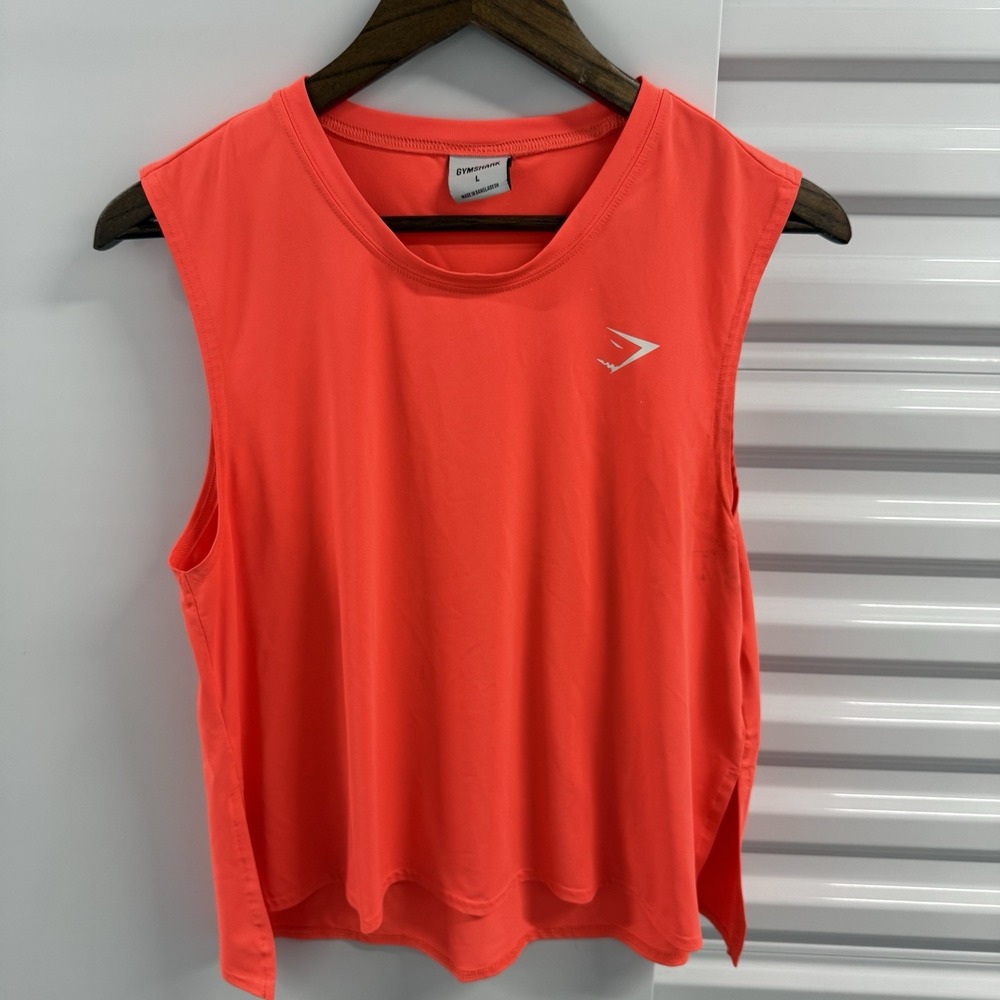 Gymshark Mens Large Neon Orange Red Sleeveless Tank Top Workout Gym Athletic